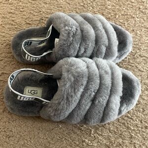 Gray Ugg fluff slide slippers